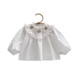 Shirt for Girls Princess Woven Cotton Soft Tops New Spring Ruffle O Collar Toddler Girl Blouse