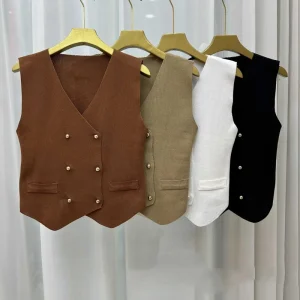 Short Layered Sleeveless Knitted Vest for Women Spring and Summer Slim Waist Waistcoat Tight Top Style Vest