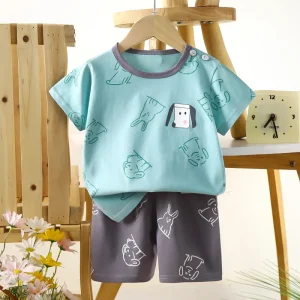 Short Sleeve Set, Pure Cotton, Summer Boys and Girls Baby T-shirt Clothing, Thin Children’s Clothing