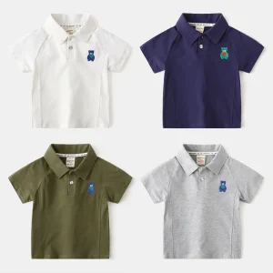 Short Sleeve Summer T Shirt for Boys Children’s Polo Shirt with Turtleneck Collar Breathable Baby Top Handsome Design