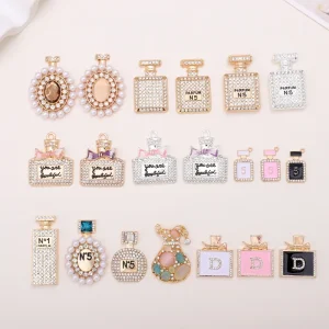 Silver Crystal DIY Accessories Kids Rhinestone Pearl Beauty Head Perfume Bottles Phone Cases Princess Cut Diamond Pendant Alloy
