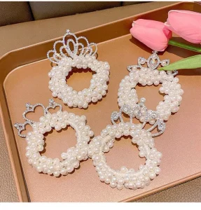 Simple Cute New Tiara Rope Kids Pearl Cartoon Animal Flower Crown Hair Band Accessories Elastic Tie Ring for Kids Girls