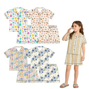 Skin Friendly Comfortable Bamboo Fiber Sleepwear Button Short Sleeved Pajamas Set for Home Wear