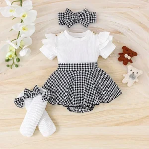 Skirt Socks Headdress Summer Baby Girl Three Piece Set Fly Sleeve Short Stripe Ha Clothes Cotton Pants Skirt Socks Headdress