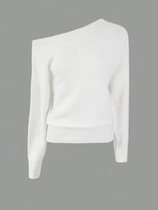 Slant Shoulder Waist Slouchy Sweater Autumn and Winter Warm Long Sleeve Knit Sweater Spice Girls Casual Knit Top