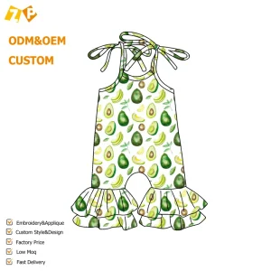 Sleeveless Casual Children Jumpsuit Custom Summer Green Avocado Pattern Terrorist Style Milk Silk Infant Girls Outfits