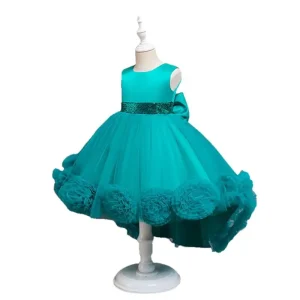 Sleeveless Flora Tailing Kids Birthday Party Wedding Dress Princess Flower Girls’ Dress