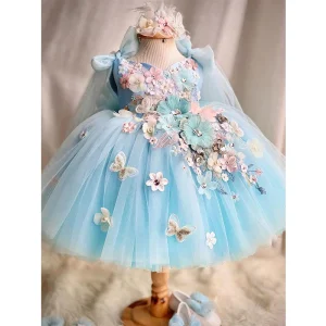 Sleeveless Girls Party Dress Cute Toddler Girl Outfits Appliqued Flowers Ball Gown Wedding Dresses for Girls Manufacturer