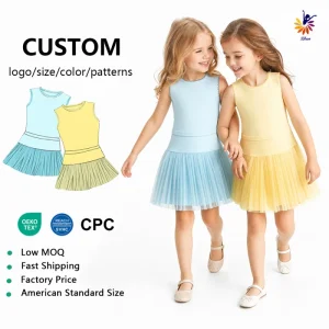 Sleeveless Girls Yoga Dress with Mesh Tulle Skirt and Inner Shorts CPC Certified OEM ODM Low MOQ