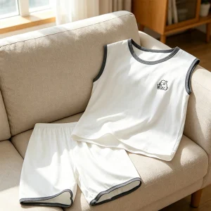 Sleeveless Suitable for Children to Wear As Summer Home Clothes Children’s Modal Solid Color Crew Neck Vest Set