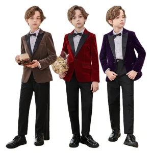 Slim Fit Tuxedo Boys Kids Boutique Suit Waistcoat Worsted Vest Formal Blazer Outfit Set