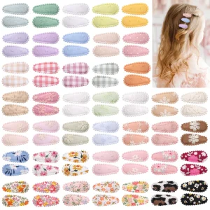 Small Fabric Hair Clips for Baby Girls Floral Print Snap Clips Non-Slip Bangs Barrettes for Thin Hair Toddler Accessories