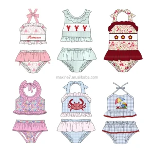 Smocked Baby Girls Bikini Swimwear Children Swimsuit Toddlers