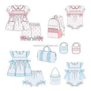 Smocked Children Clothing Custom Embroidered Kids Sleepwear Pajamas Summer Knitted Fabric Toddler Baby Girls Smocking Clothes
