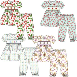 Smocking Children Dress Cotton Polyester Watermelon Embroidery Smocked Baby Girl Dress