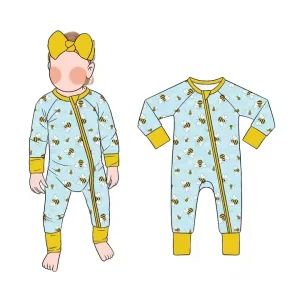Smooth Bamboo Fiber Girls Jumpsuits Durable Baby Onesies with Zip for All Year Round Use