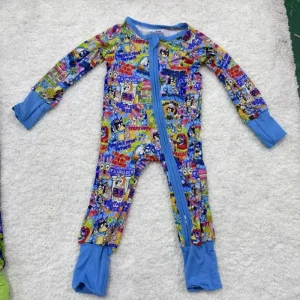 Soft Baby Clothing Baby Boys Girls Jumpsuit Bamboo Custom Printed Sleepsuit Baby Ruffle Zipper Romper
