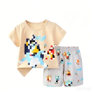 Soft Boys Breathable Cotton Cartoon European American Style Baby Children’s Summer Casual Shorts 2PCS Set
