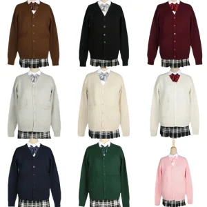 Soft Breathable Cotton Knitted Cardigan Sweater with Long Sleeves and Buttoned Bottom for Boys and Girls School Uniforms