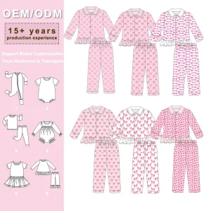 Soft Breathable Pink Cute Princess Girls Button up Two piece Pajamas Set Long Sleeve Spring Sleepwear for Girls