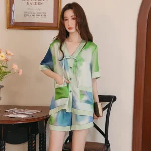 Soft Breathable Satin Lingerie Satin Pyjamas Set Shorts Sleepwear Nightwear for Women Girls