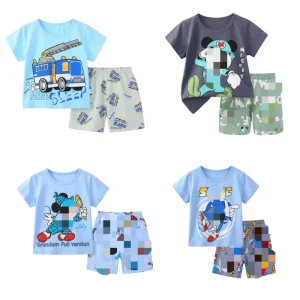 Soft Cotton 2 Piece Baby Boys Summer Set Cartoon Casual Wear Breathable Infant Clothing Sets