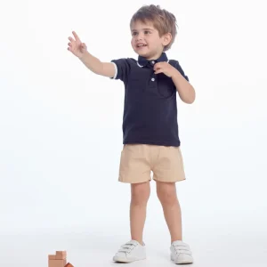Soft Cotton Baby 2 Piece Set Polo Collar T Shirt & Navy Shorts for Toddler Boys