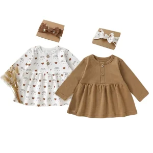 Soft Cotton Baby Girls Dress 4 Pcs Set Baby Clothing Knitting Sets
