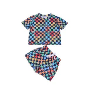 Soft Cotton Boys Short Sleeve 2 Piece Set Summer Casual Cartoon Printed Kids T Shirt Shorts Outfits Children Clothes