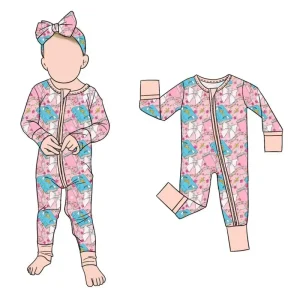 Soft Skin Friendly Bamboo Baby Girls One Piece Jumpsuit Smooth Zipper Cozy Daily Home Sleepwear