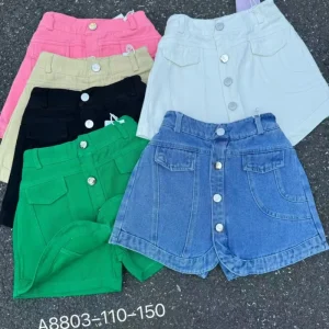 Solid Color Baby Girls’ High Waist Cotton Denim Shorts Breathable Anti Wrinkle Children’s Summer Casual Shorts