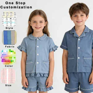 Solid Color Custom Logo Comfortable Kids Sleepwear Toddler Kids Baby Pajamas Children’s Clothing Pajamas for Summer