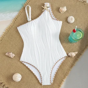 Solid Color Girls Swimsuit One Shoulder Swimming Wear Summer Kids Girls Beach Wear One-piece Swimsuit