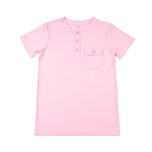 Solid Color Girls T Shirts & Polo Shirts Short Sleeve Casual Soft Summer Kids Clothing with Button&Pocket