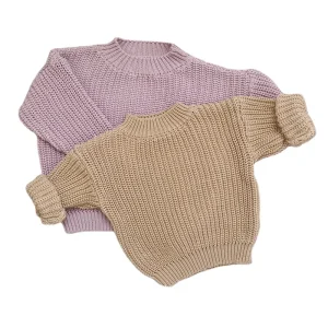 Solid Color Infant Girls Oversize Pullovers Baby Kids Knitting Sweaters