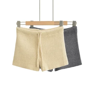 Solid Color Lace-up Knit Shorts for Spring Fall Wear Female Spicy Girls Low Waist Slim Round Hip Casual Shorts Y2K Shorts 3685