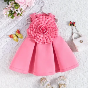 Solid Color Sleeveless Princess Dress for Girls O-Neck Collar Casual Summer Daily Wear and Party