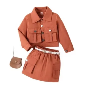 Solid Color Suit With Lapel Coat and Skirt Two-Piece Set Girls Clothing Sets Girls Clothing Children’s Clothing