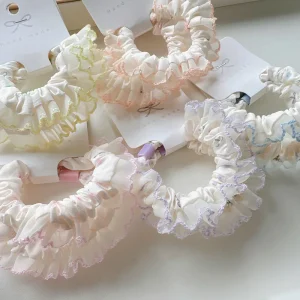 Solid Color Sweet Cute Cream Fabric Hair Ties Girl’s Headband Rubber Band for Kids Party Stylish Hair Accessory Gift