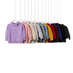 Solid Color Unisex Children’s Cotton Blend 350g Composite Hooded Shoulder Sweater Autumn Winter Style Hoodie