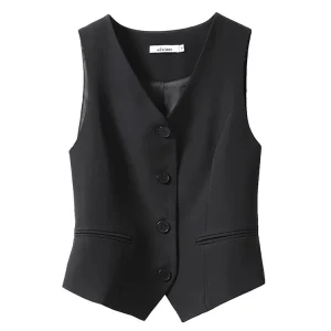 Solid Color V-Neck Sleeveless Women’s Suit Waistcoat Vest