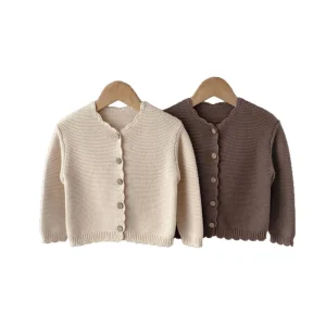 Solid Jacket Knit Coat Sweater Baby Boy Cardigan Knitted Cotton Baby Cardigan Sweater Kids’ Knitwear