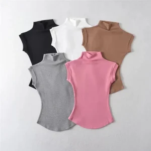Southeast Asia Summer Tight Waist Blouse Solid Color Casual Pure Desire Spice Girl Style Short Slim fit Sleeveless T shirt