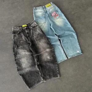 Splatter Custom Embroidered Streetwear Jeans Men’s Straight Y2K Boys Baggy Jeans Acid Wash Vintage Plus Size Men’s Jeans