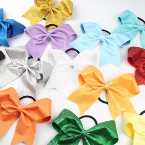 Sport Cheerleading Bow Tie for Girls Glitter Cheer Bow Tie Clips Kids Colorful Hair Accessories