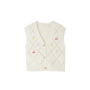 Spot BP2024 Autumn and Winter Hand embroidered Waistcoat Girls Cherry Knit Vest Children’s Cotton Sweater Top