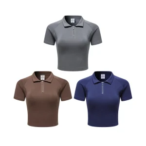 Spring American 220G Pure Cotton Spicy Girl Trendy Sports Fitness Women’s Half Zipper Short Sleeve Polo T shirt