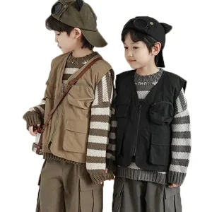 Spring Autumn 3D Pocket Boys Tank Tops Vests&Waistcoats Jacket Diamond Quilted Casual Children Kids Vest for Boys