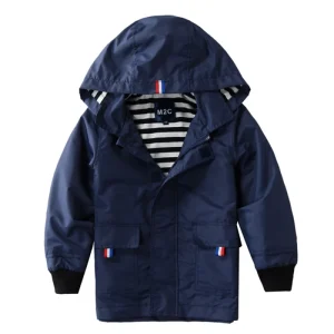 Spring Autumn Boys Waterproof Windproof Hooded Rain Jackets Windbreaker Outwear with Soft Lining