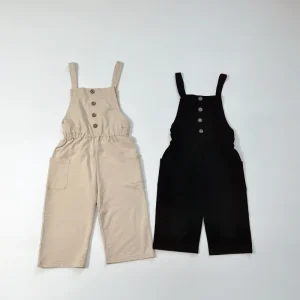 Spring Autumn Broken Size Leaks Korean Children’s Wear Girls Super Cute High Weight Belt Pants Jumpsuit 100-140 60% Cotton